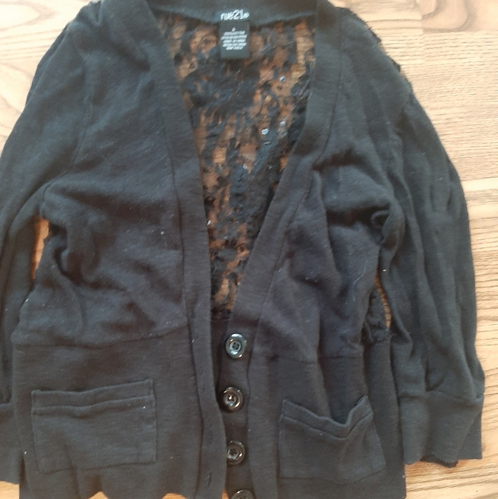 Rue 21 sweater black with lace & buttons